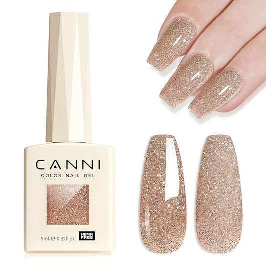 CANNI Glitter Gel Nail Polish – 1pcs 9ml Light Taupe Color, Diamond Glitter Series, Soak Off UV LED Gel Nail Polish for DIY Nail Art, Salon or Home Manicure