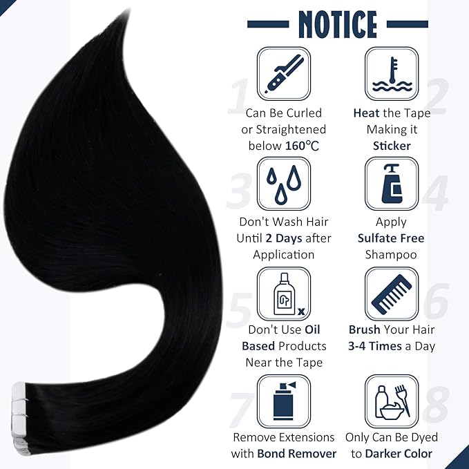 Full Shine Invisible Tape in Hair Extensions Human Hair 12 Inch Color Jet Black Invisible Tape Ins Human Hair Extensions 20Pcs 30Grams Double Sided Tape in Hair Extensions for Wedding