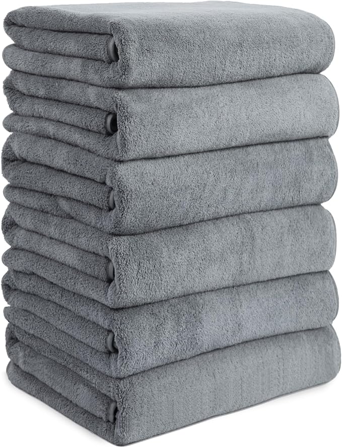 Bath Towels Set of 6, Bathroom Towel 27x55in Quick Dry Towel Set Microfiber Towel Super Soft Absorbent Shower Towels for Bathroom Hotel Spa Gym Camping Beach Dark Grey
