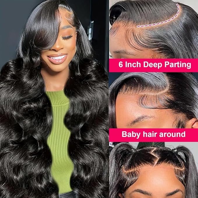 Natural Black Human Hair Wig Body Wave 13x6 Lace Front Wigs Human Hair Wigs For Black Women 24 Inch