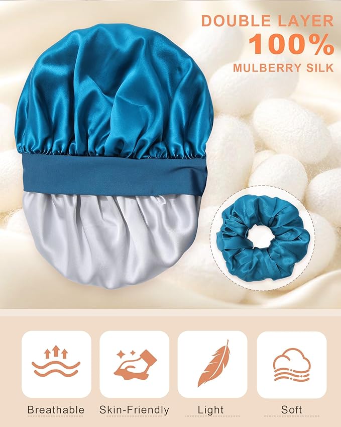 Mulberry Silk Bonnet Sleeping Women Curly Hair Bonnets Tie Band Double Layer Reversible Sleep Bonnet Silk Hair Wrap Sleep Cap