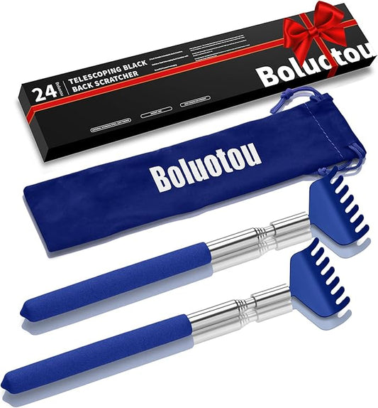 2 Pack Portable Extendable Back Scratcher, Stainless Steel Telescoping Back Scratcher with Beautiful Present Packaging(Blue)