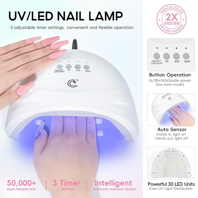 PEACECOLOR Gel Nail Polish Kit with U V Light 82PCS, 56 Colors Gel Polish Set with Cat Eye Gel Nail Polish 4Pcs Glossy/Matte/Glitter Top Base Coat Rhinestones Manicure Kit Gifts for Women Salon Home