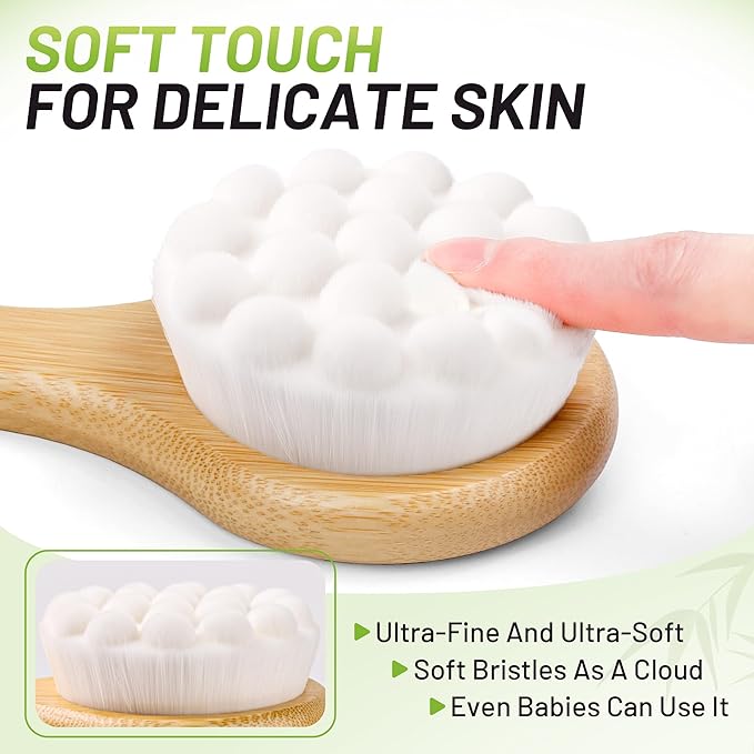 Back Brush for Shower, 17.32'' Long Handle Soft Bristles for Sensitive Skin, Effective for Cleansing, Non Slip Grip, Wall Mounted Dry Quickly, Exfoliation Body Scrubber for Men/Women/Elderly