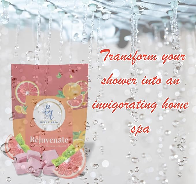 Bella Aria by Just Us Chix - Rejuvenate Grapefruit Shower Steamers, Aromatherapy Spa Experience, 7 Aromatic Tablets with Mesh Bag