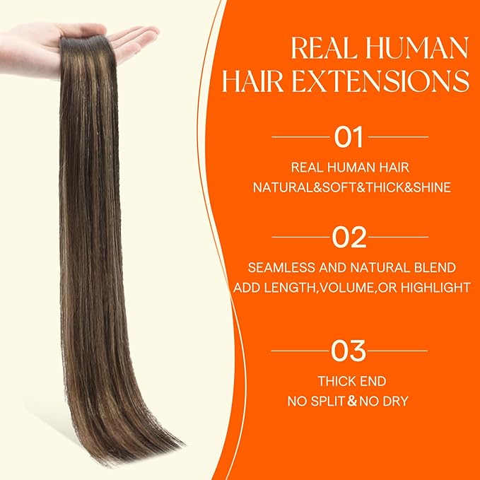Full Shine Invisible Tape in Hair Extensions Invisi Edge 14Inch Color 2 Fading to 8 Ash Brown Highlight 2 Darkest Brown Balayage Human Hair Tape in Extensions 40Grams 20Pcs Add Volume for Party