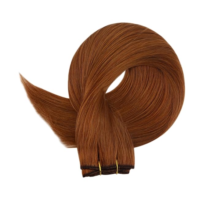 Full Shine Copper Hair Extensions Sew In Hair Extensions Real Human Hair 18Inch Weft Extensions Remy Straight Hair Weft For Women 105G