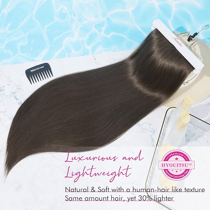 REECHO 28" Straight Super Long 4 PCS Set Thick Clip in on Hair Extensions Medium Ash Brown