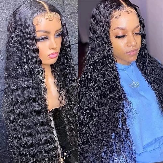 Pre Plucked Deep Wave Frontal Wig HD Transparent Lace Front Wigs Human Hair 13x4 Lace Frontal Wigs For Black Women Brazilian Virgin Deep Curly Lace Front Wigs Human Hair with Natural Hairline 26 inch