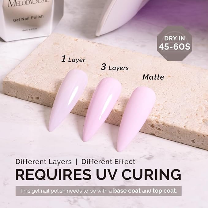MelodySusie 15ML Milky Pink Gel Nail Polish, Nails Soak Off UV LED Creamy Pink Gel Polish Gift for Women Nail Art Manicure Salon DIY Nail Design Decoration at Home-A2601