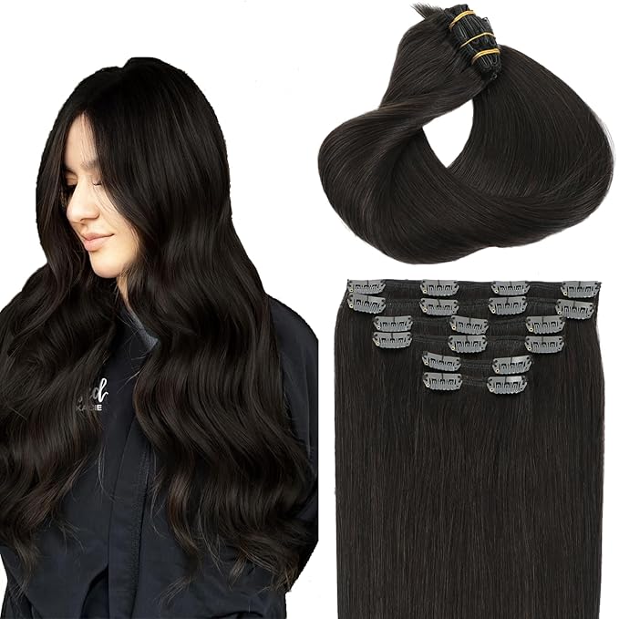 Clip in Hair Extensions Real Human Hair, Dark Brown,16 Inch 100g,6pcs Per with 18 Clips, Remy Human Hair Straight For Fashion Women Brown Hair Extensions(#2,16'')
