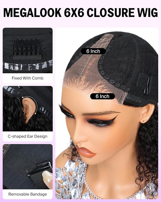 6X6 Curly Bob Wig Human Hair Glueless Wigs Human Hair Bob Wig 12A Short Curly Wig Real Pre Plucked Pre Cut Glueless Bob Wig Human Hair 16Inch