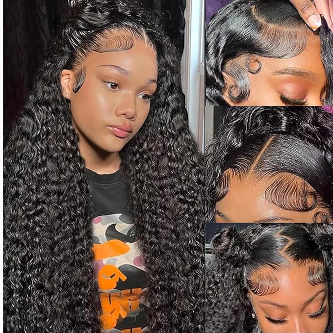 18 Inch Deep Wave Lace Front Wigs Human Hair 200 Density 13x6 HD Lace Frontal Wigs Human Hair Pre Plucked Deep Curly Glueless Wigs Curly Wigs for Women Natural Color