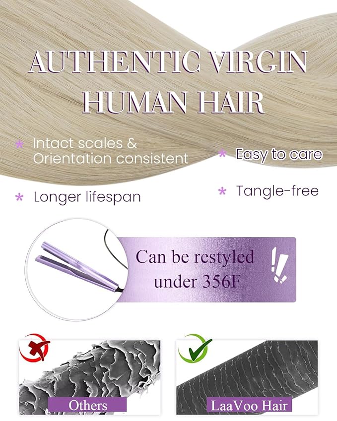 LaaVoo K Tip Hair Extensions Real Human Hair Bleach Blonde U tip Hair Extension Human Hair Hot Fusion Blonde KTip Human Hair Hair Extensions 18 inch 50g/50s