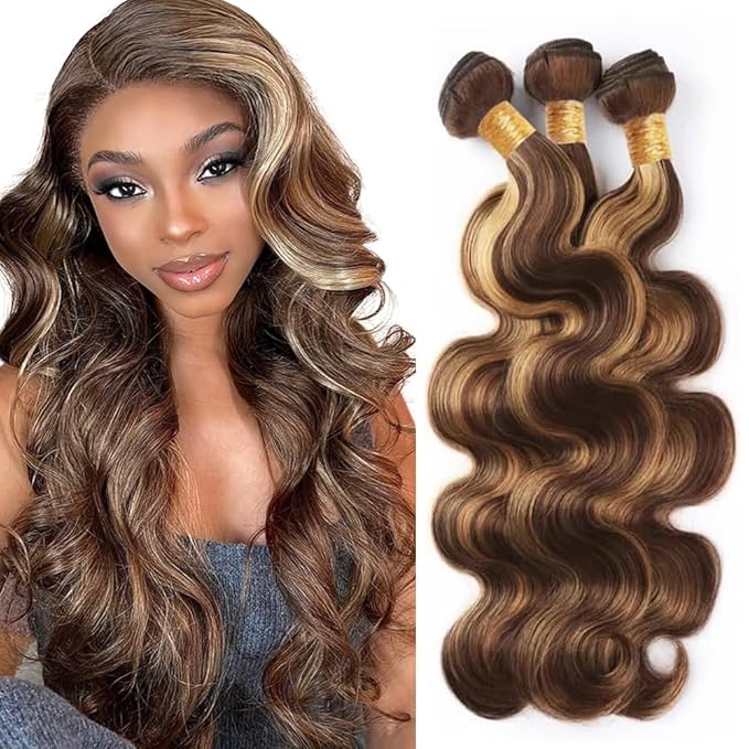 28 30 32 inch WuvuSnm P427 Human Hair Bundles Highlight Body Wave Bundles Dark Brown Human Hair Bundle 150g