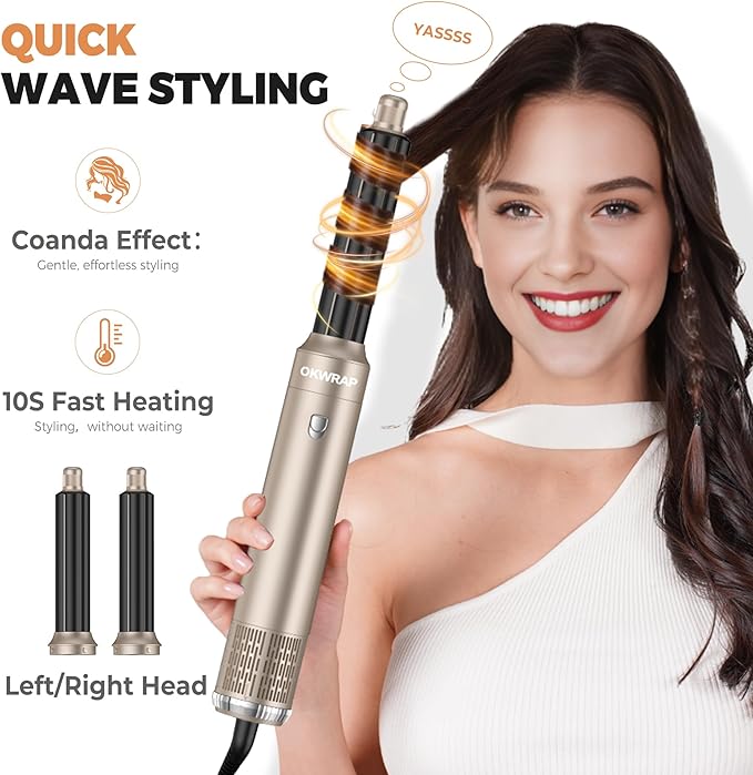 6 in ONE Hair Dryer Brush, Blow Dryer Curling Wand Hair Styling Tools Set, Ionic Hot Air Massage Oval Blowout, Left&Right Styler 100-120V