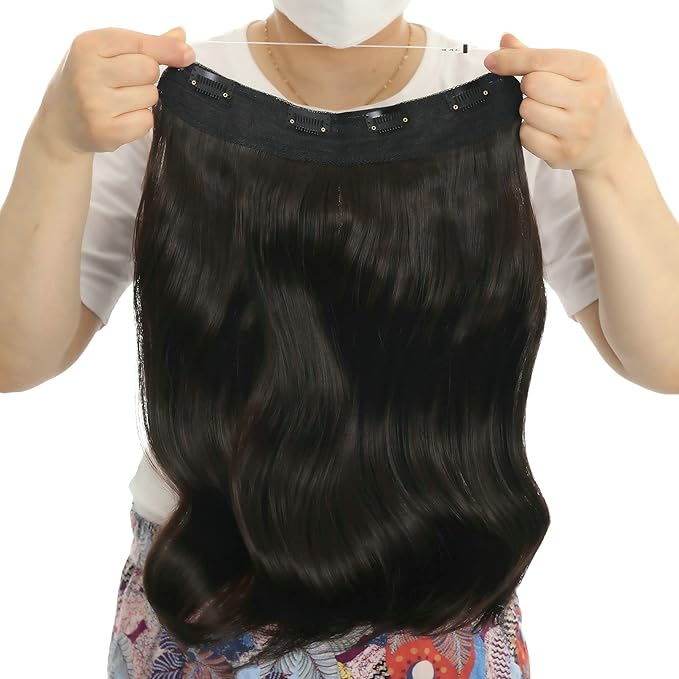Invisible Wire Hair Extensions Transparent Wire Adjustable Size 4 Secure Clips Long Wavy Curly Secret Hairpiece 18 Inch for Women
