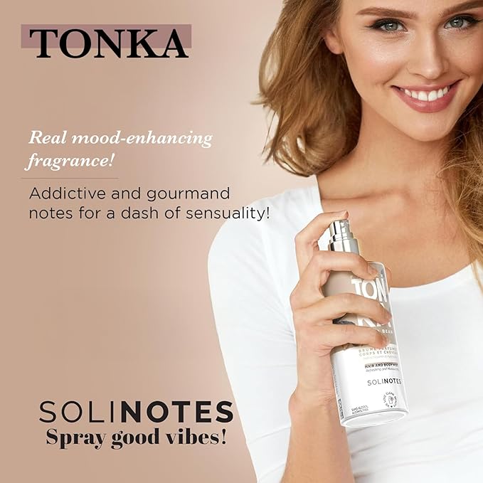 Solinotes Tonka Body Mist – Alcohol-Free, Long-Lasting Fragrance Spray with Mandarin Blossom & Tonka Bean – Clean, Cruelty-Free, Vegan Perfume Mist for Women – Hair & Body Spray (8.45 Fl Oz)