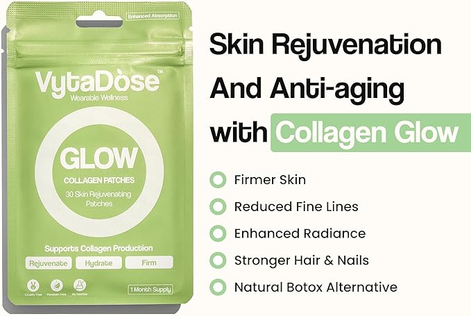 Collagen Glow Beauty Restore Patches | 5X Stronger Formula | Collagen Peptides, Vitamin C, Pro-Retinol, Coq10, Hyaluronic Acid & Biotin for Hair Growth | Daily Patch for Skin & Hair Wellness