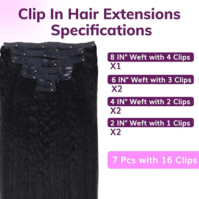 IDN BEAUTY Clip In Hair Extensions Real Human Hair, 22 Inch 120g 7pcs Kinky Straight Clip Ins Natural Black Human Hair Clip In Extensions Remy Hair Clip Ins Real Human Hair Black Women Thick Hair