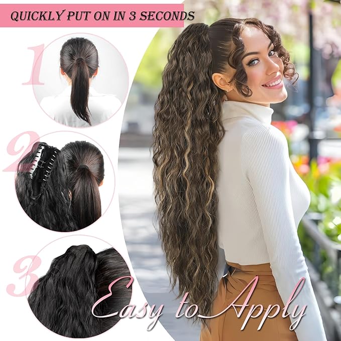 ENBEAUTIFUL 30" Claw Clip Ponytail Extension Long Wavy Ponytail Extension Synthetic Pony Tails Hair Extensions Clip in Hair pieces for Women