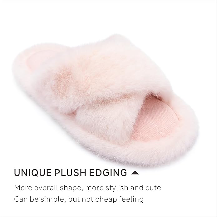 Chantomoo Womens Slippers Memory Foam Fuzzy Cross Band Faux Fur Slippers for Women Gift