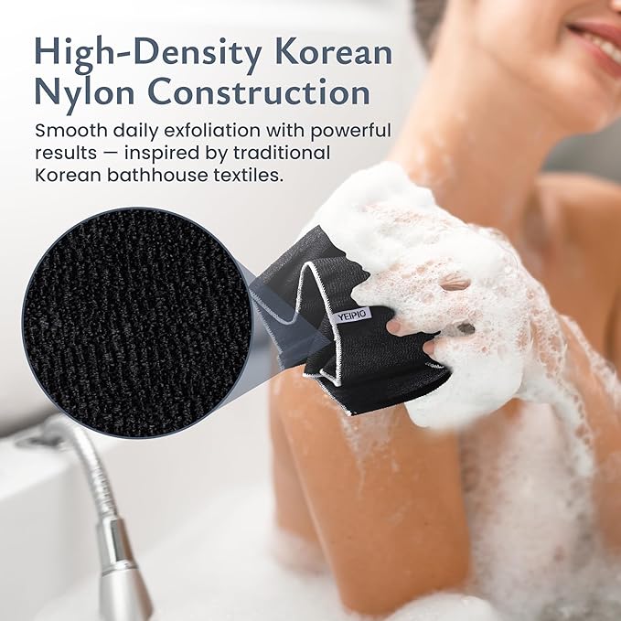 Korean Body Scrubber, exfoliating washcloth, Back Scrubber for Shower, exfoliating Body Scrub Towel, 100% Nylon, Quick Dry, Tightly Woven, 39.3x11in, Made in Korea (White)