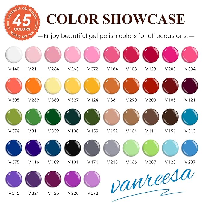 VANREESA Gel Nail Polish Kit with U V Light and Nail Drill Kit 75 Pcs Gel Polish Nail Set 45 All Season Colors Nail Polish Set Base Coat & 4 Effects Top Coat Complete Nail Kit Gifts for Women