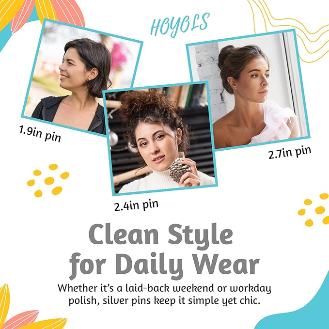 HOYOLS Silver Bobby Pins for Women, 150 Pcs in 3 Sizes (1.9", 2.4", 2.7") for Buns, Updos Styling, Non-Slip Crimped Hair Pins for Thick Fine Hair