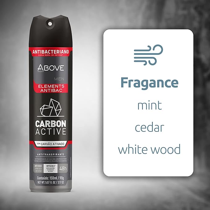 ABOVE 48 Hours Element Antiperspirant Deodorant Spray, Carbon Active, 3.17 oz - Deodorant for Men - Mint, Mandarin, and Orange Notes - Stain-Free (Pack of 2)
