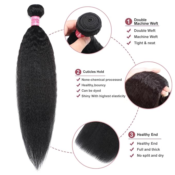 Human Hair Bundles 20 Inch Kinky Straight Single Bundle 100% Unprocessed 12a Brazilian Virgin Yaki Straight 1 Bundle Kinkycurly Human Hair Weave Bundles Real Human Hair Extensions