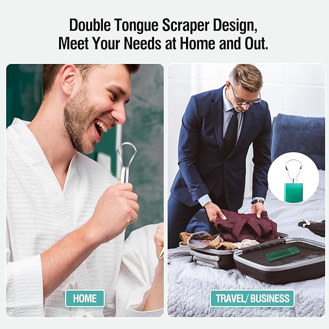 RONAVO Tongue Scraper Cleaner for Adults and Kids with Handy Travel Case, Professional Heavy Duty Scraper, Healthy Oral Care, Fights Bad Breath Odor, Easy to Use, 2 Sizes (4 Pack)