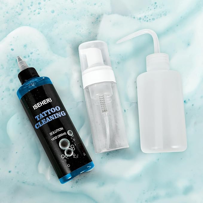 Ultra Concentrated Tattoo Cleaning Soap (10 oz) with 120ml Foaming Bottle and 8 oz Squeeze Bottle – Tattoo Supplies for Tattoos, Piercings, Skin and Equipment Cleaning(blue)