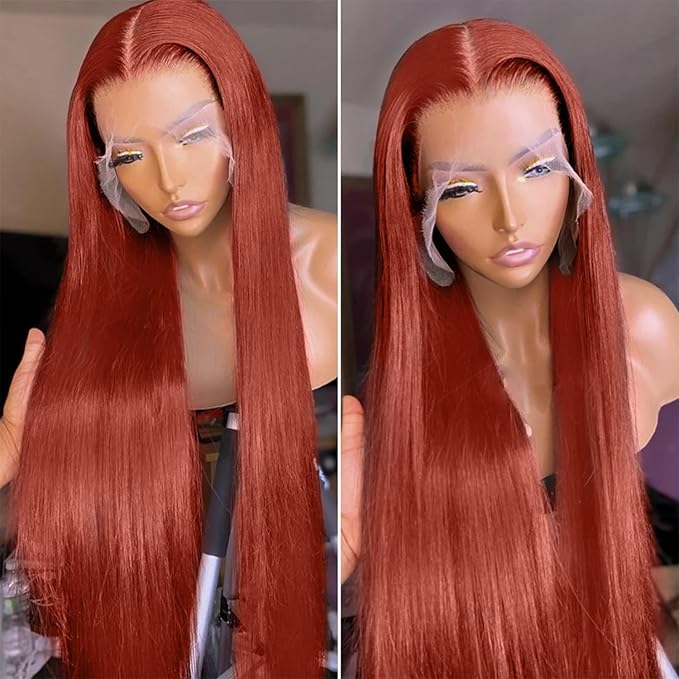 AMIRTY 250% Density Ginger Wig Human Hair 13X4 Reddish Brown HD Lace Front Wigs Human Hair Bleached Knots for Women Straight Wigs Human Hair 30Inch