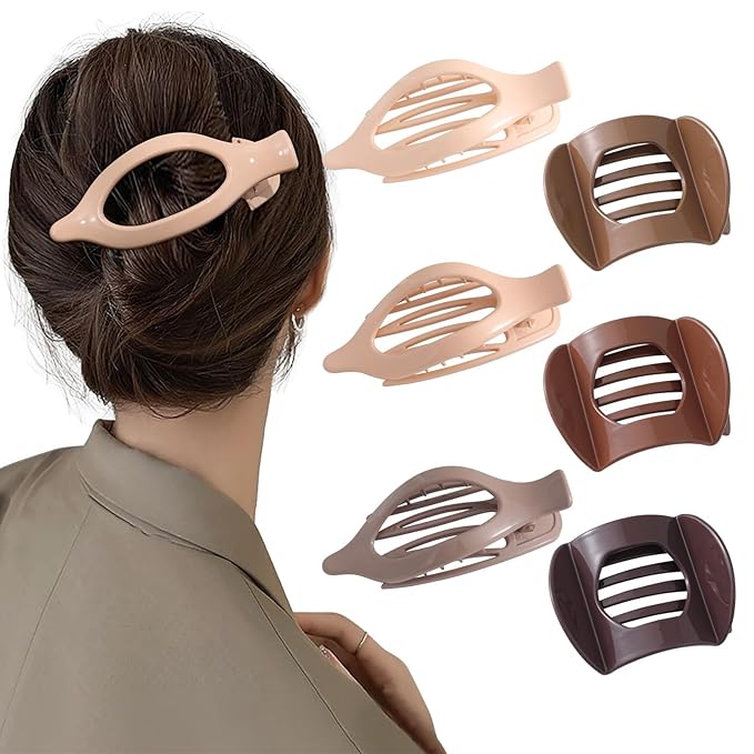 6 PCS French Flat Hair Clips for Women 2 Styles Large Matte Flat Claw Clips Strong Hold No-Slip French Hair Barrettes for Thick Thin Hair(Brown 2)