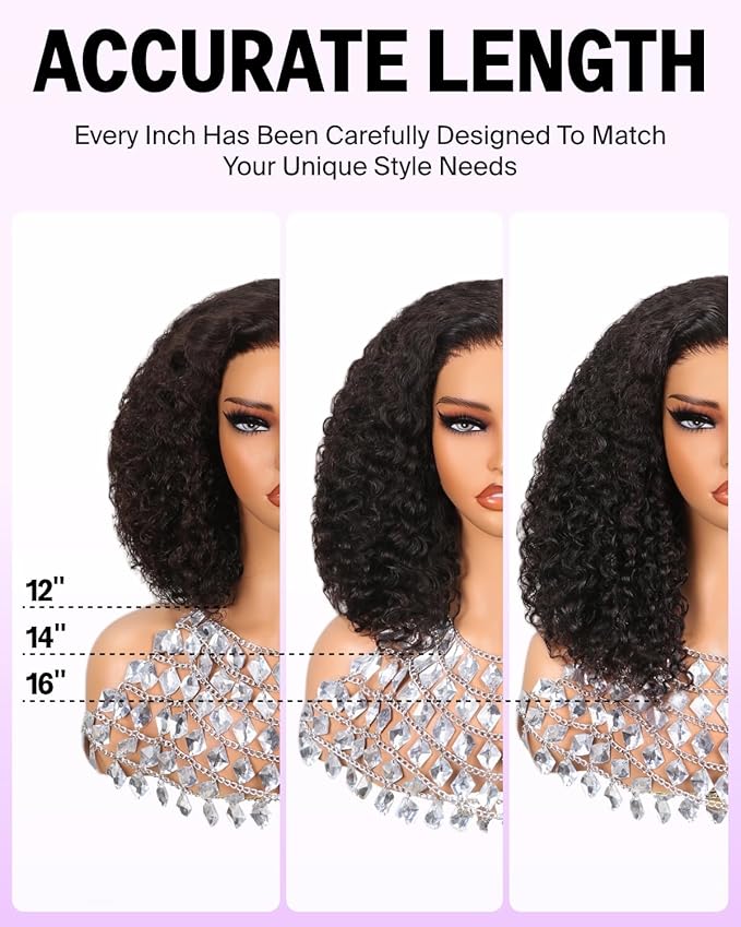 6x6 Bob Wig Human Hair Glueless Wigs Human Hair Bob Wig Curly Human Hair Wig Pre Plucked Pre Cut HD Lace Pre Bleached Glueless Bob Wigs for Black Women 12Inch