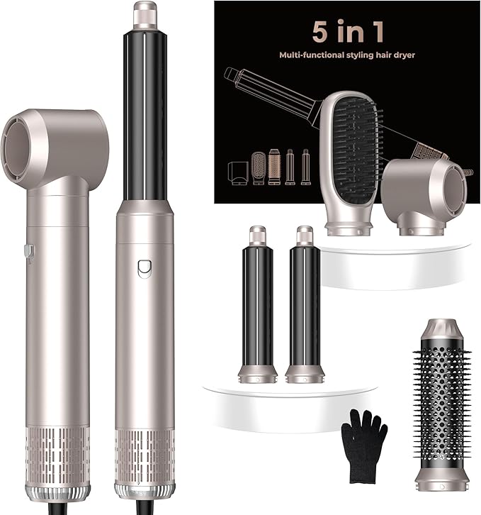 5 in 1 Blow Dryer Brush Set,Hot Air Styler Negative Ion Air Curling Wrap Air Curler, Round Brush Blow Dryer Curling Iron Hair Styling Tools Gift for Dry,Volumize, Straight,Curl,100-120V