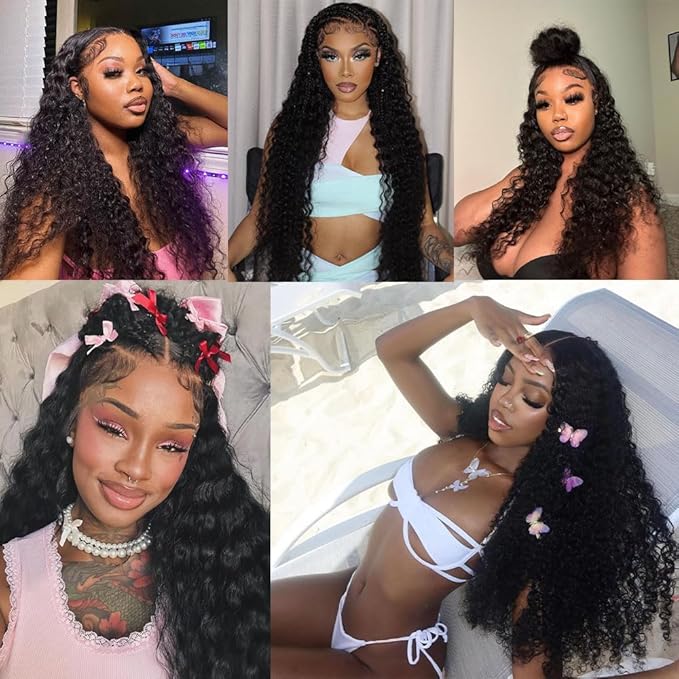 200% Density 36 Inch 13x6 Deep Wave Lace Front Wigs Human Hair Curly HD Lace Front Human Hair Wig Pre Plucked 100% Real Human Hair No Synthetic Blend No Tangle No Shedding Triple Lifespan 3X