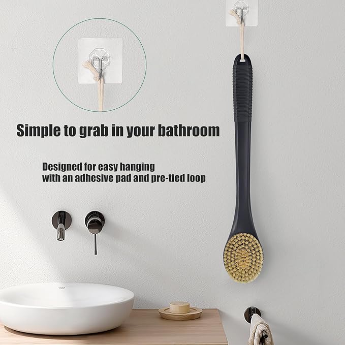 17-Inch Back Scrubber for Shower, Anti-Slip Exfoliating Body Brush for Bath, Gentle Back Brush for Shower for Men, and Women, Cleaning Skin for Smooth, Glowing Skin (Boar Bristles)