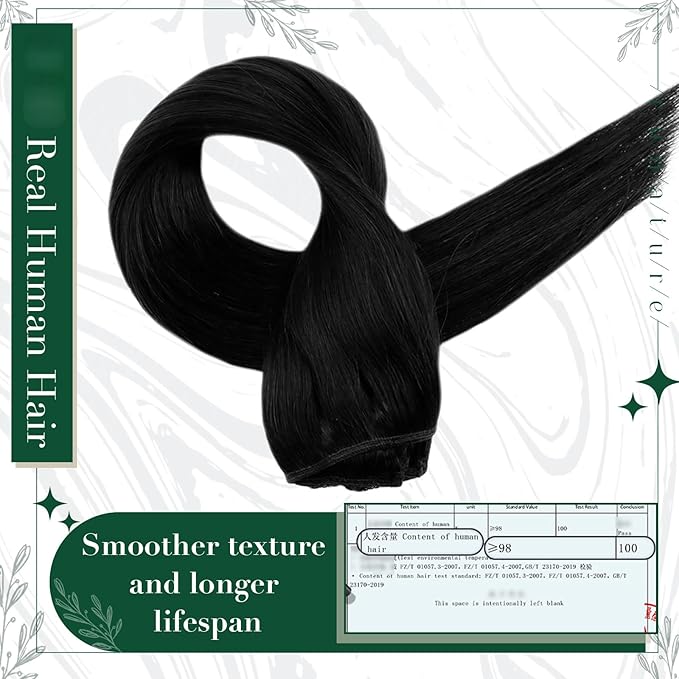RUNATURE Clip in Hair Extensions Black Human Hair Clip in Extensions Straight Off Black Clip Human Hair Extensions for Fine Hair 20 Inch 50g 3pcs #1B