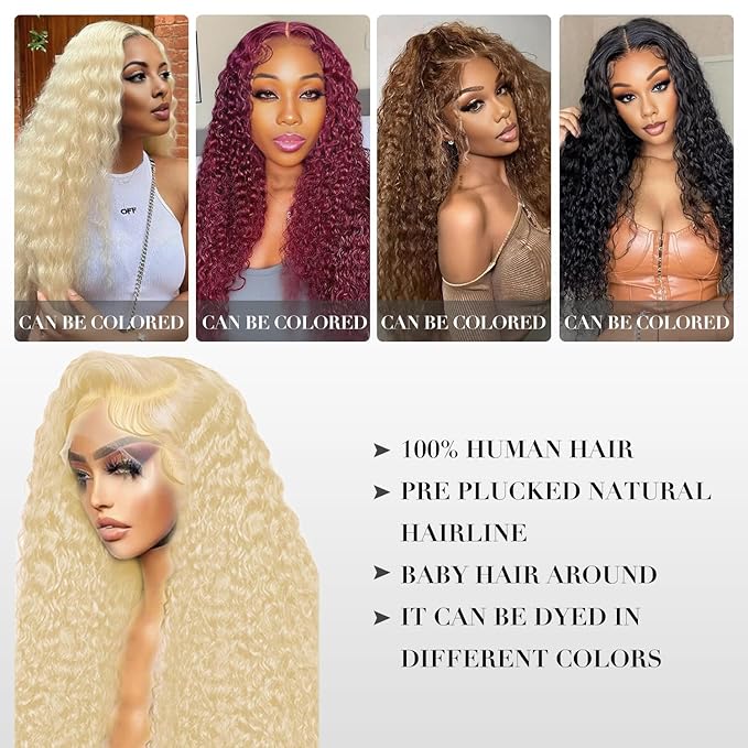 26 Inch 13x6 Lace Front Wigs Human Hair 613 Deep Wave Blonde 13x6 HD Lace Front Wigs Human Hair 200% Density Pre Plucked with Baby Hairs Wigs For Women Female