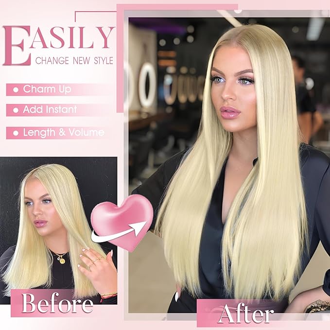 Clip in Hair Extensions Long Straight Hairpieces 22 Inch Platinum Blonde 4PCS Ultra-thin and breathable Hairpieces Fiber Double Weft Hair for women