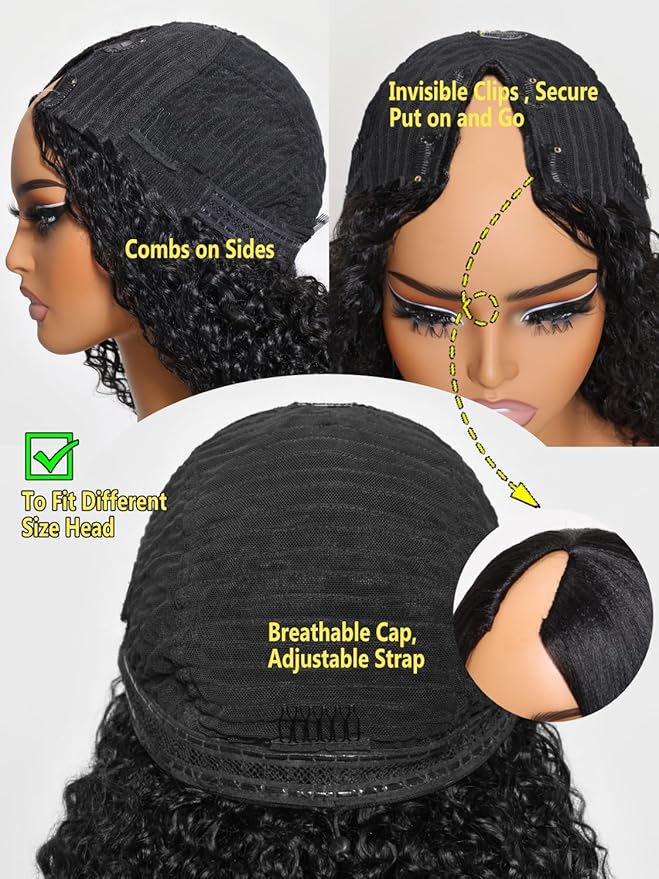 Sunber Ombre Chestnut Yaki Straight V Part Human Hair Glueless Wig Upgrade U Part Wig No Leave Out Vpart light yaki straight Machine Made Clip In Half Wigs No Leave Out Real Scalp V Shape 16Inch