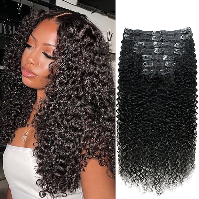 Curly Clip in Hair Extensions for Black Women Brazilian Virgin Human Hair Clip in Extensions Kinky Curly Clip ins Human Hair 8Pcs 120g 18inch Natural Black