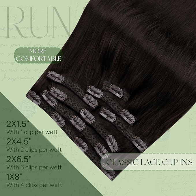 RUNATURE Brown Clip in Hair Extensions, Real Human Hair Clip in Extensions, Short Hair Extensions Clip Ins For Women, Remy Natural Hair Tangle Free, 12 Inch 80g 7pcs #2 Dark Brown