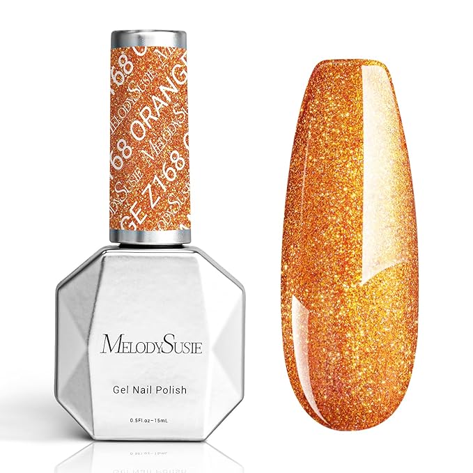 MelodySusie Burnt Orange Glitter Gel Nail Polish,0.5fl oz Pumpkin Shimmer Soak Off UV LED Orange Glitter Gel Polish Gift for Women Nail Art Manicure Salon DIY Nail Design Decoration at Home-z168