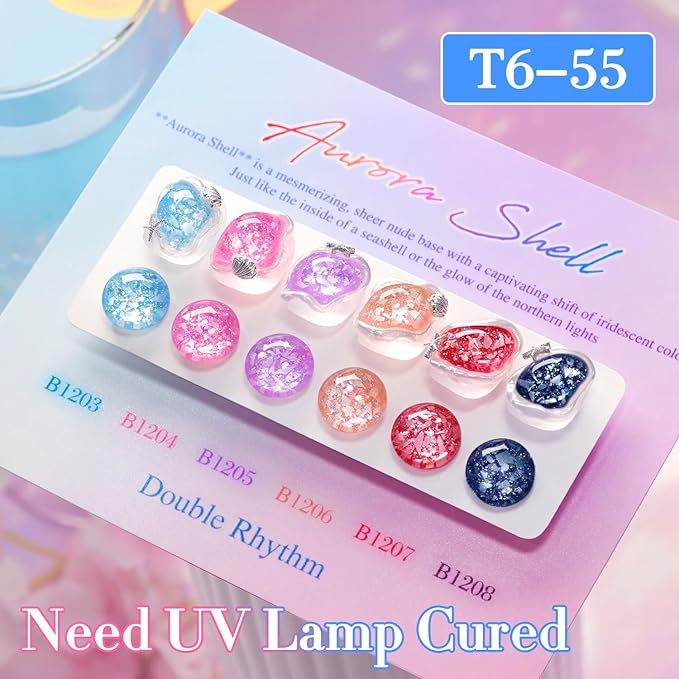 Double Rhythm 0.5Oz Glitter Gel Polish Same Color Same Bollte Shimmer Reflective Color for Nail Art Salon DIY Soak Off 15ml Nail Lamp Gel Polish at Home (Shell Blue-B1203)