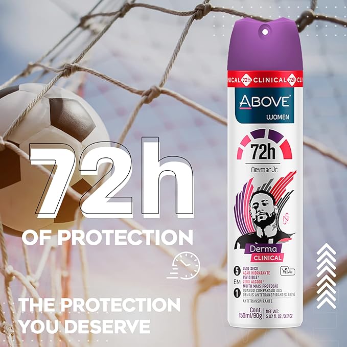 ABOVE 72 Hours Derma Clinical Antiperspirant Deodorant, Neymar Jr Women, 3.17 oz - Deodorant for Men - Mandarin, Cocoa, and Vanilla Notes - Dry Spray