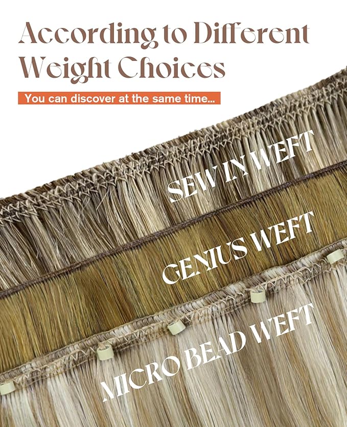 Sunny Hair Genius Weft Hair Extensions Human Hair Blonde Invisible Sew in Hair Extensions Real Human Hair Ash Blonde Highlights Light Blonde Hair Extensions Weft Can be Dyed 14inch