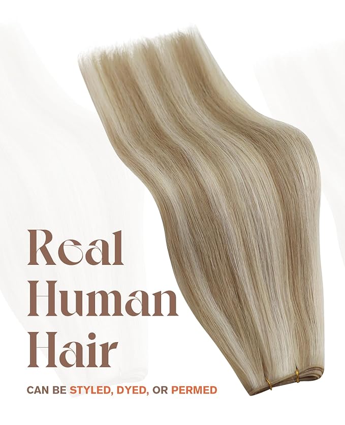Sunny Hair Genius Weft Extensions 70g Golden Blonde Genius Human Hair Extensions Sew in with Light Blonde Highlights Hand Tied Wefts Human Hair Sew in 20inch